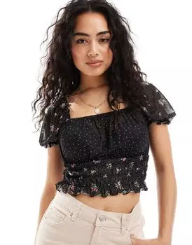 Черный шифоновый топ со смешанным принтом Vero Moda