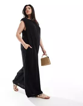Черный широкий комбинезон с подплечниками ASOS DESIGN Curve
