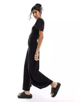 Черный широкий комбинезон со сборками по бокам ASOS