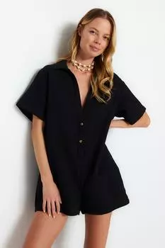 Черный широкий тканый комбинезон из муслина из 100 % хлопка Trendyol