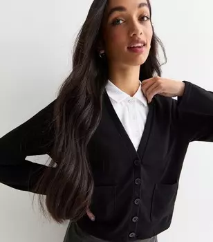 Черный школьный кардиган тонкой вязки для девочек New Look, черный