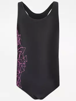 Черный школьный купальник с принтом для девочек George., черный