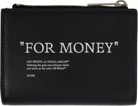 Черный сложенный кошелек на молнии с цитатой Off-White