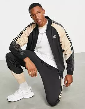 Черный спортивный бомбер с тремя полосками и трилистником adidas Originals SPRT US