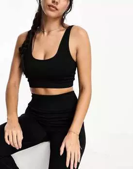 Черный спортивный бюстгальтер с бесшовными ребрами и легкой поддержкой ASOS Icon