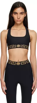 Черный спортивный бюстгальтер с каймой Greca Versace Underwear