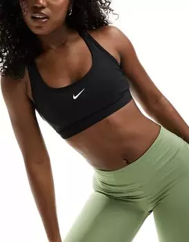 Черный спортивный бюстгальтер с легкой поддержкой Nike Swoosh
