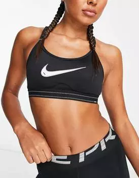 Черный спортивный бюстгальтер с легкой поддержкой Nike Training Indy NSW Swoosh