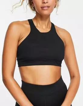 Черный спортивный бюстгальтер в рубчик с легкой поддержкой Nike Yoga Elate Dri-FIT
