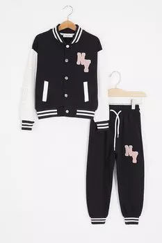 Черный спортивный костюм для девочек College с вышивкой на спине NY 16934 Damla Bebe