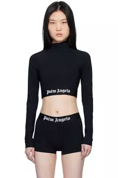 Черный спортивный топ с логотипом и воротником-стойкой Palm Angels