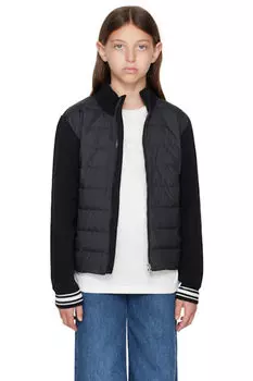 Черный стеганый кардиган на молнии для больших детей Moncler Enfant