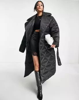 Черный стеганый пуховик макси из нейлона ASOS DESIGN