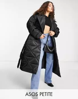 Черный стеганый пуховик макси из нейлона ASOS DESIGN Petite