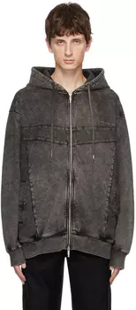 Черный стираный худи на молнии Feng Chen Wang
