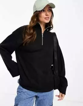Черный супермягкий джемпер оверсайз с половиной молнии ASOS