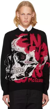 Черный свитер граффити с черепом Alexander McQueen