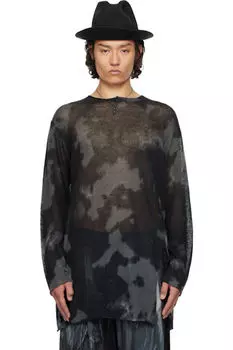 Черный свитер из джерси 7G с разрезом спереди и длинными рукавами YOHJI YAMAMOTO