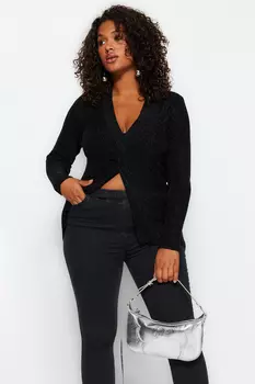 Черный свитер из тонкого трикотажа с люрексовым узлом Trendyol