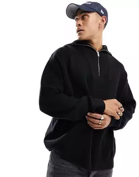 Черный свитер Jack & Jones – с короткой молнией и высоким воротником