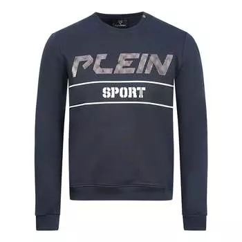 Черный свитер морского цвета с ярким логотипом Philipp Plein Sport, синий