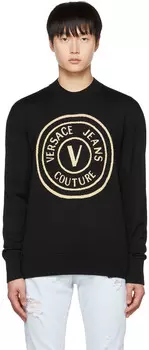 Черный свитер с V-образной эмблемой Versace Jeans Couture