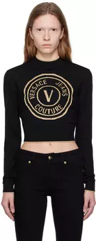 Черный свитер с V-образной эмблемой Versace Jeans Couture