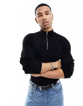 Черный свитер средней плотности на полумолнии ASOS