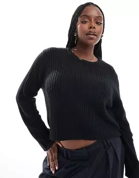 Черный свитер в рубчик с круглым вырезом ASOS DESIGN Curve