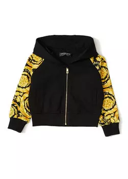 Черный свитшот для девочек с капюшоном и узором в стиле барокко Versace
