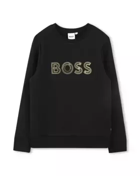 Черный свитшот для мальчиков с длинными рукавами BOSS Kidswear, чёрный