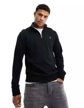 Черный свитшот двойной вязки с логотипом и логотипом Polo Ralph Lauren