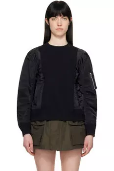 Черный свитшот из губчатого свитшота и нейлонового твила sacai
