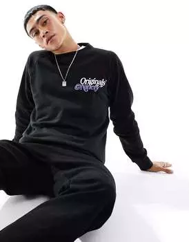 Черный свитшот оверсайз Jack & Jones с оригинальным логотипом