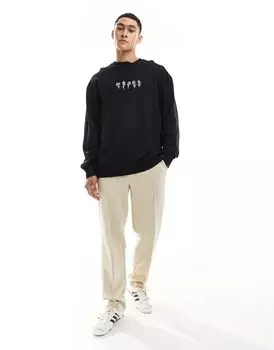 Черный свитшот оверсайз с цветочной вышивкой на груди ASOS