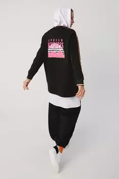 Черный свитшот оверсайз с неоновым принтом на спине ALL DAY