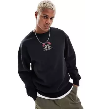 Черный свитшот оверсайз с тигровым принтом на спине Jack & Jones