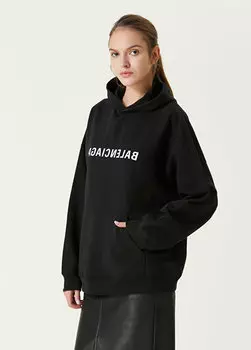 Черный свитшот с капюшоном и логотипом Balenciaga