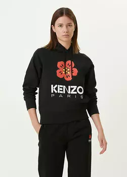 Черный свитшот с капюшоном и логотипом Kenzo