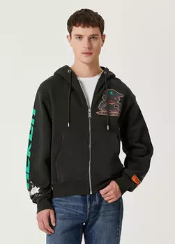 Черный свитшот с капюшоном и принтом Heron Preston