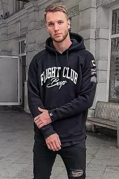 Черный свитшот с капюшоном с принтом 2868 MADMEXT