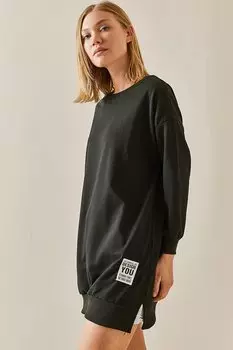 Черный свитшот с круглым вырезом 3YXK8-47463-02 XHAN