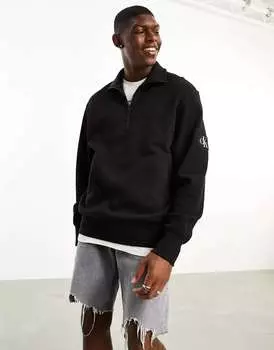 Черный свитшот с круглым вырезом и логотипом Calvin Klein Jeans