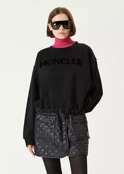 Черный свитшот с круглым вырезом и логотипом Moncler