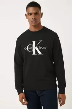 Черный свитшот с круглым вырезом и монограммой Calvin Klein, черный