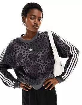 Черный свитшот с леопардовым принтом adidas Originals Leopard Luxe