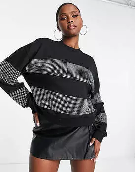 Черный свитшот с полосками из кристаллов ASOS DESIGN - ЧЕРНЫЙ