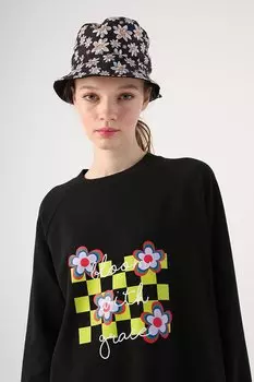 Черный свитшот с принтом Bloom With Grace с круглым вырезом ALL DAY