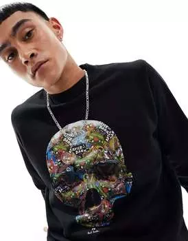 Черный свитшот с принтом черепа и наклейкой PS Paul Smith