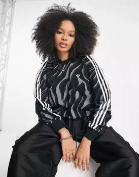 Черный свитшот с тремя полосками и принтом под зебру adidas Originals 'animal abstract'